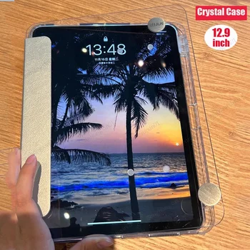 Кристален калъф за iPad Pro 12.9, въртящи се на 360 градуса прозрачен ултра тънък калъф за ipad pro 12 9 2021 2018 2020 2022 Аксесоари