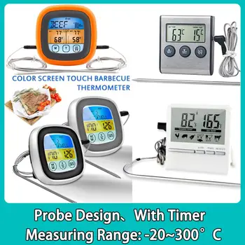 Кухненски дигитален Термометър за месо за готвене, Температурата на храната за фурна, барбекю, Функция таймер грил със сензор, противодействие на топлина за готвене