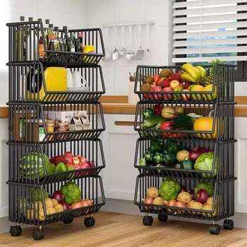 Кухненски рафт, подови количка, многопластови стелажи за съхранение на закуски, мобилна многофункционална кошница за зеленчуци, рафт за играчки