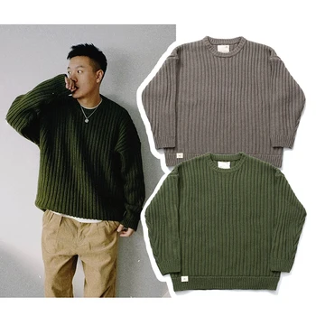 ЛУДОСТ, Зелен Пуловер с кръгло деколте, Благородна Груба Прежда, Просто Модерен Вязаный Пуловер За мъже