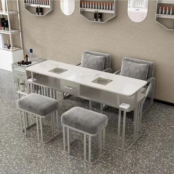 Леки Луксозни сребърни маникюр маси Професионална салонная мебели за салон за красота, маникюр, маса и стол с прахосмукачката