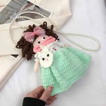Луксозен дамски брандираната вълнена чанта през рамо, скъпа перлена чанта за малки кукли