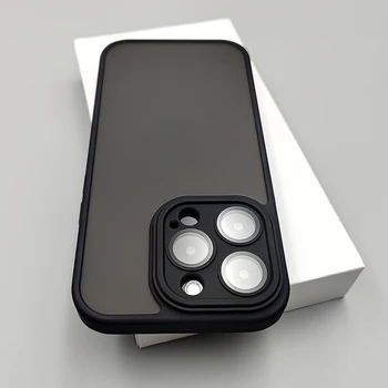 Луксозен прозрачен матиран устойчив на удари силиконов калъф за iPhone 15 14 13 12 Pro Max Plus, защитен капак на обектива на камерата с метален бутон 0