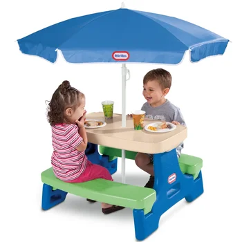 Масичка за пикник Лесно се Съхранява Jr. с чадър, синьо и зелено - Игралната масичка с чадър, за децата