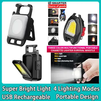 Мини led фенерче-ключодържател, Многофункционални преносими фенерчета за къмпинг, USB зареждане, Работни светлини, риболовен фенер
