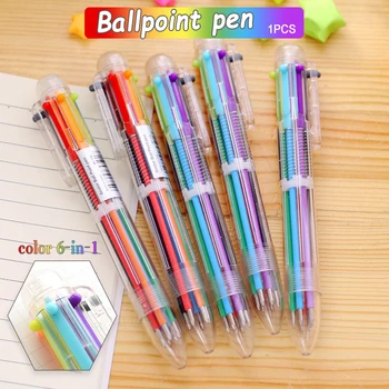 Многоцветен химикалка писалка 6 в 1, 6 цвята, Прозрачен корпус, Прибиращи химикалки за офис, Ученически пособия, Подарък за студенти