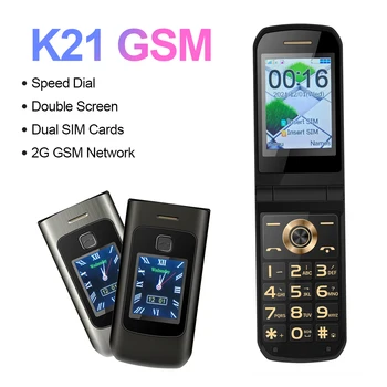 Мобилен телефон СЕРВО K21 Флип с двоен екран от 2,4 инча, 2 СИМ карти, фенерче бързо набиране, FM-радио, Bluetooth, MP3, GSM, сгъваем за ключове