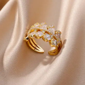 Модерен дамски пръстен с цирконием, Които Регулируеми бижута от неръждаема стомана с позлатени, сексуална пръстен за сватбеното парти за момичета
