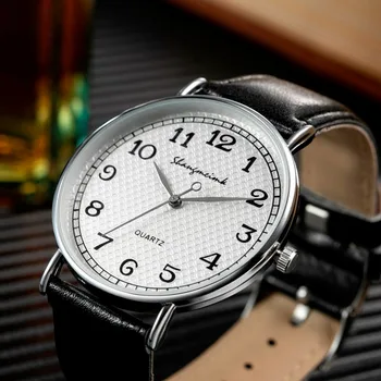 Модерен мъжки часовник с арабски номер, каишка унисекс, минимален кръгъл циферблат, класическа черна кожена каишка за часовник Ladise Watches