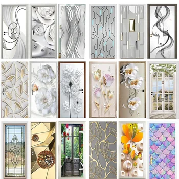 Модерна стикер на вратата, имитирующая Стъклен модел, Геометрична Самозалепващи стикер във формата на цвете на стената, Водоустойчив стикер за дома в пералната зала.
