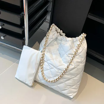 Модерна чанта през рамо с голям капацитет, однотонная чанта през рамо, чанти-тоут от изкуствена кожа за жени, модерна чанта с мини-чантата