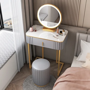 Модерни и луксозни тоалетни масички за мебели за дома, Тоалетка с огледало и led табуреткой за спалня Луксозен Стъклен тоалетка Ins Z
