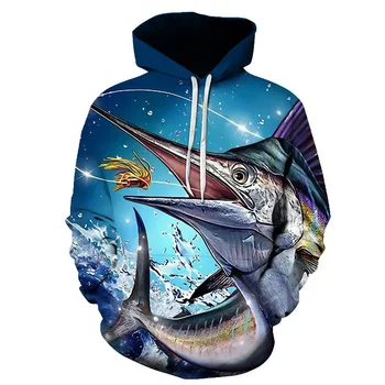 Модни нови риболовни мъжки блузи с 3D принтом, есенни улични качулки с карпом, забавни блузи за мъже и жени, hoody Оверсайз 0