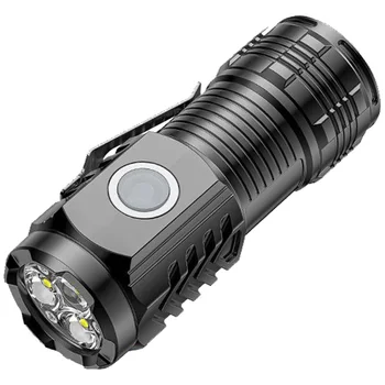 Мощен led фенерче с 3 очи, аварийни прожектори, зареждане чрез USB, мини-супер ярък фенер за нощуване на открито, риболов