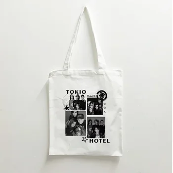 Мультяшные Еко-торбички за пазаруване Tokio Hotel, Дамски чанти за многократна употреба-тоут За жени, Безплатна доставка, пазарска Чанта през рамо 0
