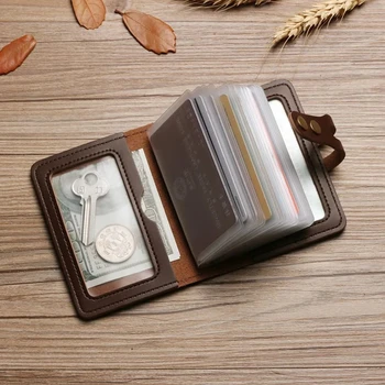 Мъжка кожена чанта за карти с Голям капацитет, ретро противоугонный калъф за банкови кредитни карти, прозрачен чантата си за визитки
