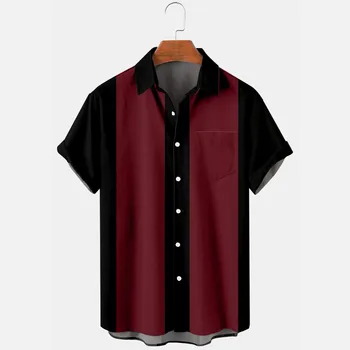 Мъжка лятна ежедневни риза голям размер с принтом, риза с къс ръкав и отложным яка 0