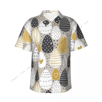 Мъжка риза Ежедневни Великденски яйца ръчно рисувани, блузи с къс ръкав, риза с ревери, лятна мъжка риза 0