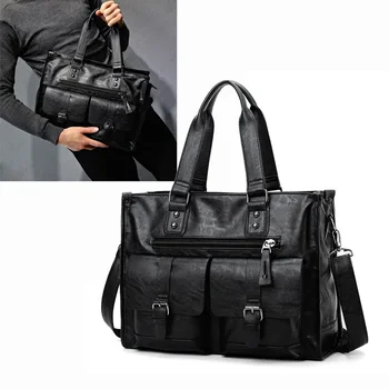 Мъжка чанта-портфейл през рамо, изкуствена кожа, чанта-тоут за лаптоп, мъжка бизнес чанта-месинджър Boston, странична чанта през рамо за мъжа
