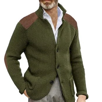 Мъжки Ежедневни маншет копчета, нашивка на рамото, тънък топъл пуловер, яке-жилетка, пуловер, жилетка, тънък ревера, вязаная яке с дълъг ръкав 0