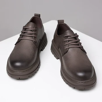 Мъжки ежедневни обувки дантела, луксозни маркови ботуши 2023 г., мъжки oxfords от естествена кожа, Стилни и удобни мъжки маратонки