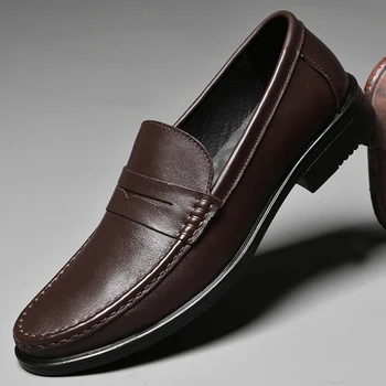 Мъжки обувки от естествена кожа, ежедневни обувки, мъжки бизнес модела обувки без скоби, универсални обувки за сватба, лоферы луксозна марка, мъжки Oxfords