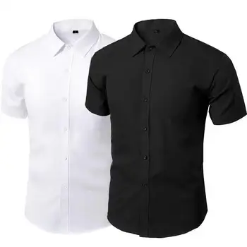 Мъжки однотонная риза с къс ръкав Модерен бизнес Лесна ежедневна професионална мъжки официалната риза Slim Fit