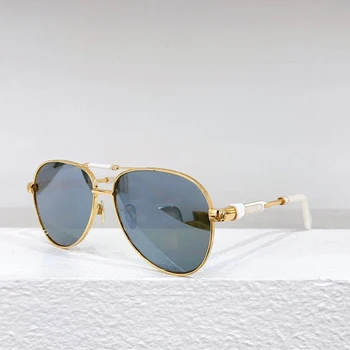 Мъжки слънчеви очила метална овална рамка Z030 с двоен лъч в стил ретро-пилот Дамски слънчеви очила със сребърни светлоотразителни лещи, Синьо-кафяв цвят