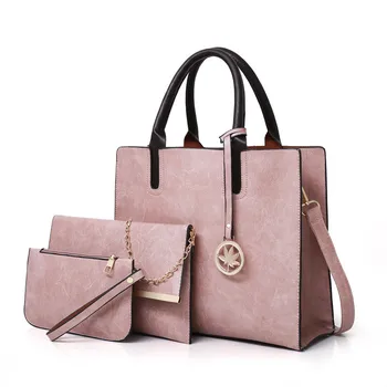 Набор от женските чанти от 3 бр., модни дамски чанта от изкуствена кожа, однотонная чанта-месинджър чанта през рамо, чанти-портмоне, за жени