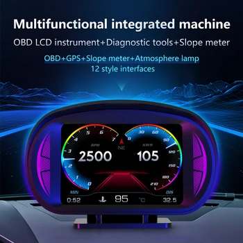 Най-новият Автомобил на HUD Бордови Компютър Три В Едно Със Сензорен Дисплей OBD2 GPS за измерване на Скоростта Интелигентна Инклинометр Аларма