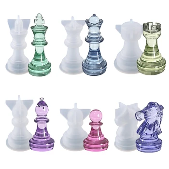 Направи си сам Международен шахматен кристал, форма от епоксидна смола, игри на Маса, Кралица, Крал, Триизмерни фигури, декорации, Силиконова форма