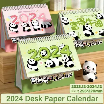 Настолен календар с анимационен пандой, тенис на декор, органайзер за дневен ред на 2024 година, календар със стикери, настолен планер, канцеларски материали, ученически пособия