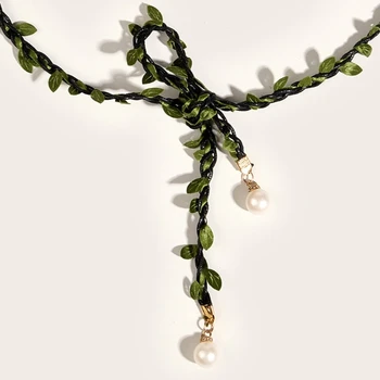 Нежна перла с висулка, украшающий колан, дамски колан с зелени листа, зона за рокли, ризи, Реколта поясная верига