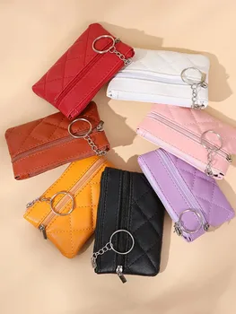 Нов дамски портфейл, двупластова къс чанта за ръце, модерна чанта за ключове, бродирани с конец Lingge, модни мини чанта за дреболии.