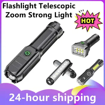 Нов стил, телескопична увеличение, фенерче със силно осветление, зареждане чрез USB, Малък преносим прожектор, лампа за външно осветление на далечни разстояния