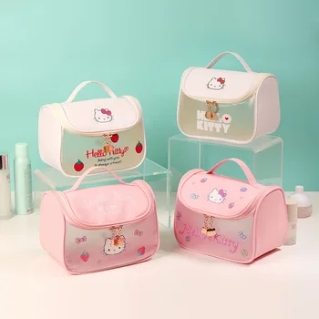 Нова мода косметичка Sanrio Hello Kitty, косметичка-търкане, чанта за измиване с плетене на една кука, чанта за съхранение червило, чанта-тоут.