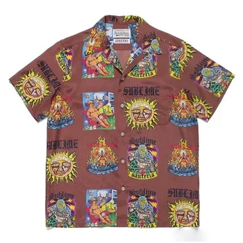 Нова риза WACKO MARIA Sunflower за мъже и жени, хавайски ризи висше качество 1: 1, тениска, дрехи 0