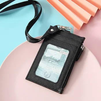 Нова черна чанта-портфейл за кредитни карти за самоличност, бейджей за жени и мъже, Притежателите портмонета за монети на шийката на колан, чанта за студентски автобусни билети