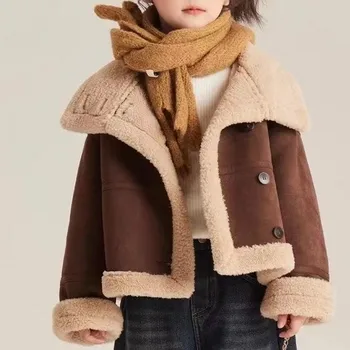 Нова яке за момичета, детски палта от велур и отвътре, детски връхни дрехи Есен-зима на 23-A133