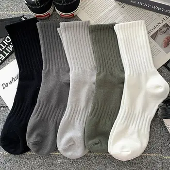 Нови 5 Двойки Готините Мъжки Черно-Бели, Топли Чорапи, Комплект За Есенно-Зимните Едноцветни Мъжки Спортни Къси Чорапи За Мъже, Директна Доставка