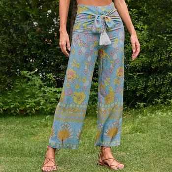 Нови дамски спортни панталони за почивка на плажа с веревочным колан от вискоза
