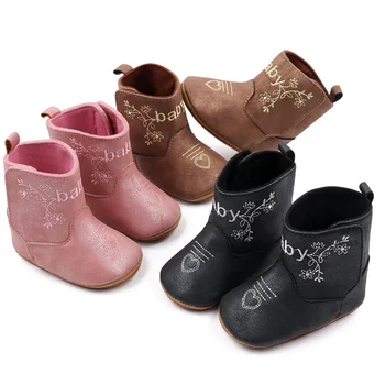 Нови детски изолирана зимни обувки в стил ретро с обикновена бродерия за момичета-цветочниц, Модерен зимни детски топло къса обувки