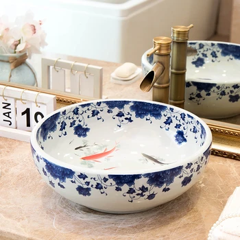 Нови китайски керамични мивки за баня, мебели / домакински плот, Творчески кръгла мивка, Индивидуалност, тоалетка за баня с мивка