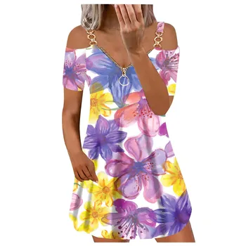 Нови летни рокли с флорални принтом за жени Дрехи 2024 Рокля с открити рамене Плюс размера на Рокли за официални събития Директно доставка