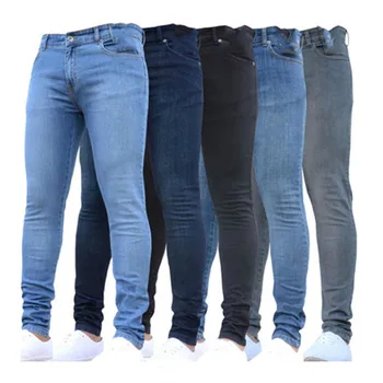 Нови мъжки дънкови панталони Skinny Slim Fit Сини Черни дънкови панталони в стил хип-хоп, обикновена ежедневните дънки големи размери за мъже, дънки за бягане 0