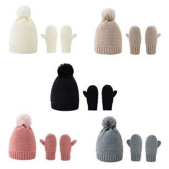 Нови топли детски възли шапки, ръкавици, костюми, зимни възли шапка с pom-помераните, определени варежек за момчета и момичета TD481