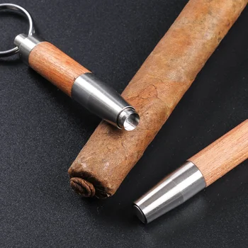 Нож за пури от висококачествена дървесина и неръждаема стомана 8 мм отвор за пури с брелоком