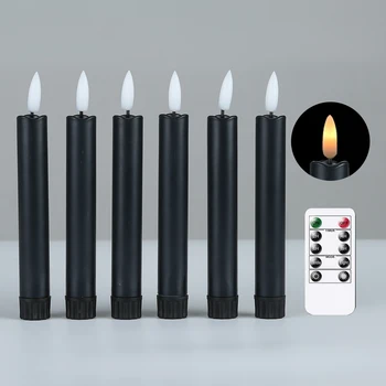 Опаковка размер на 6,5 или 10 инча от 6 къси черни led конусни свещи с дистанционно управление, свещи за прозорците за Хелоуин на батерии с жълта светлина