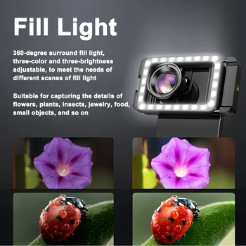 Осветление на обектива телефон, комплект осветление за макро фотография във формат 4K, слайд дизайн на обектива, гъвкав пружинен преносим скоба за обектив