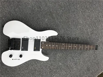 Отличен 6-струнен бяла електрическа китара без глава Custom Edition, черен аксесоар, хастар от палисандрово дърво, Безплатна доставка